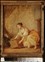 A Young Girl Lifting a Chest